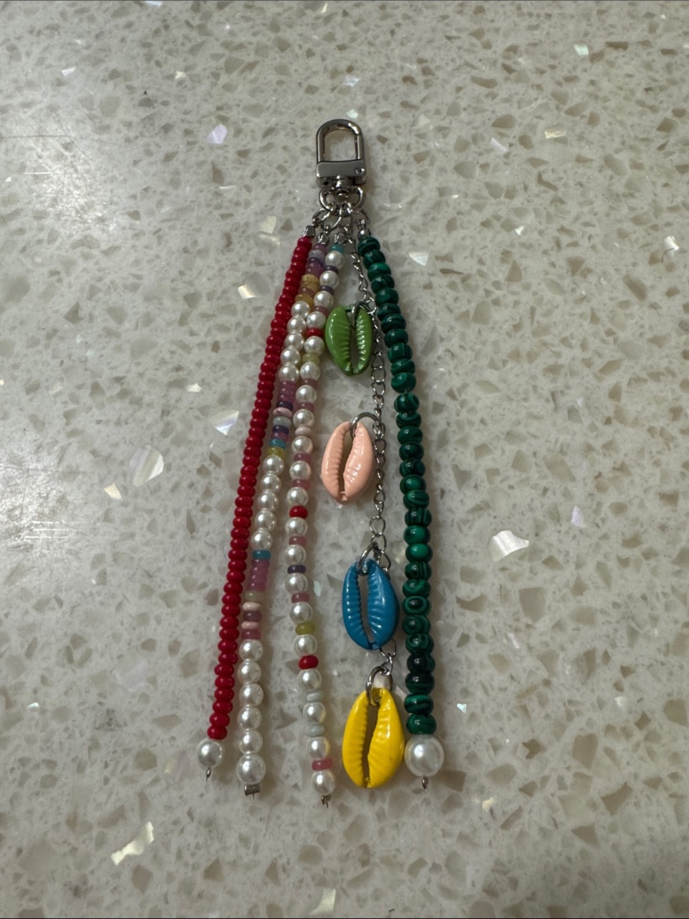 Colorful Shell Bead Tassel Keychain Charm - Multicolor